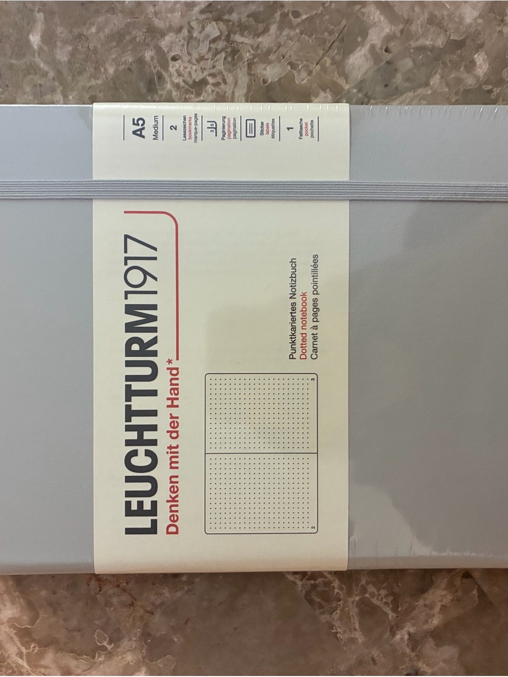 Brand New Sealed A5 Hardcover Leuchtturm 1917 Dot Grid Notebook - Light Gray